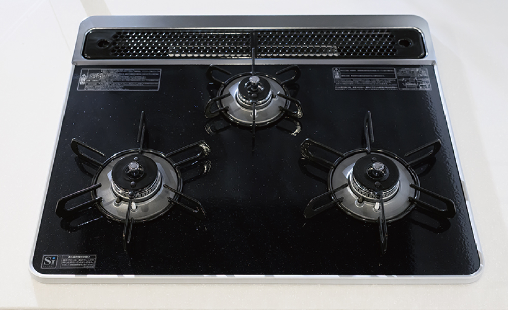 ハイパーガラスコートトップコンロ（3口ガスコンロ・グリル付）
