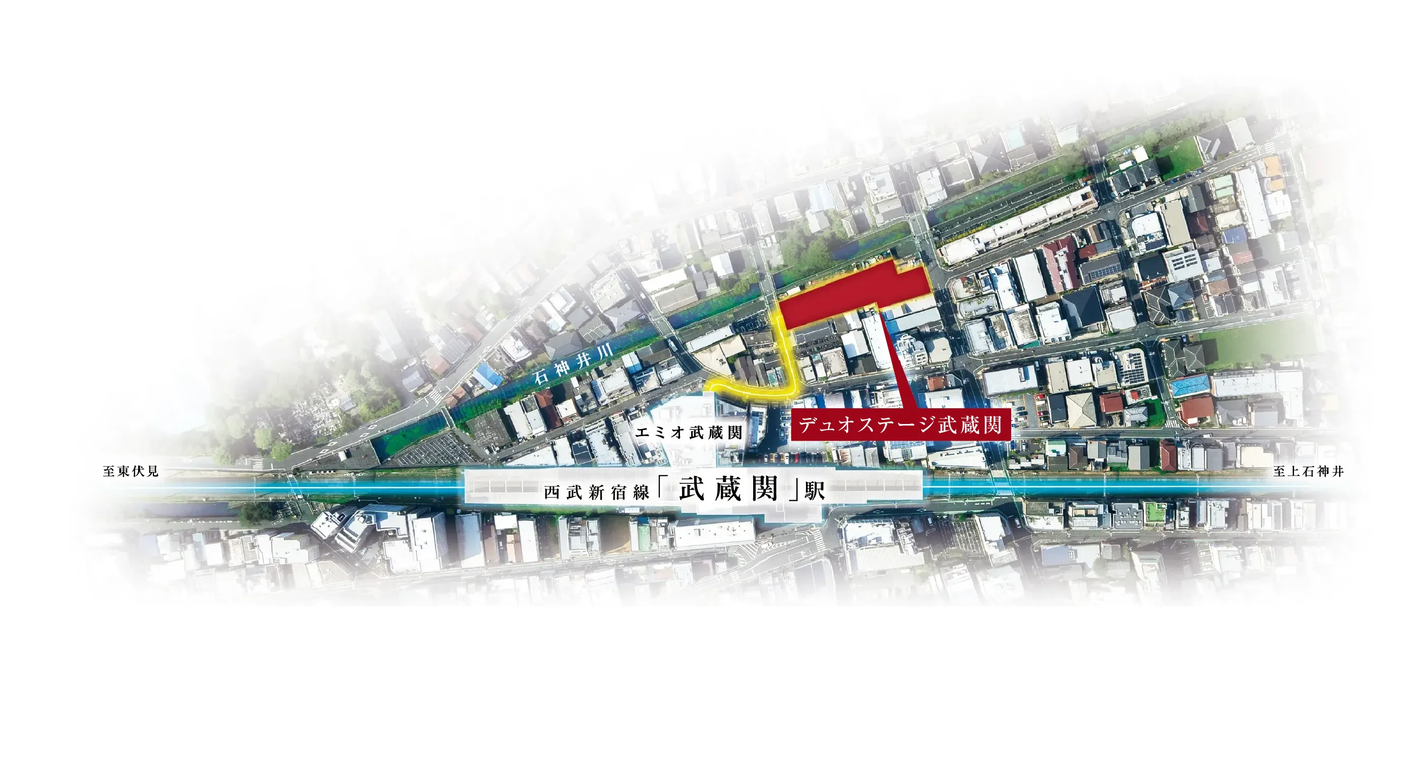 デュオステージ武蔵関と西武新宿線「武蔵関」駅周辺地図