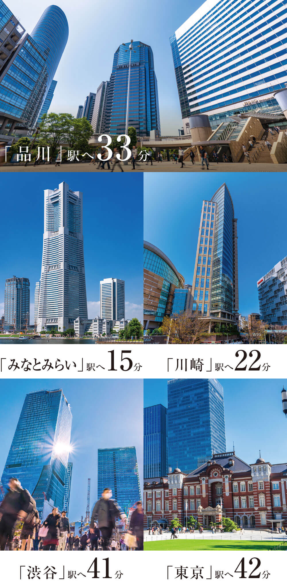 「品川」駅へ33分、「みなとみらい」駅へ15分、「川崎」駅へ22分、「渋谷」駅へ41分、「東京」駅へ42分②